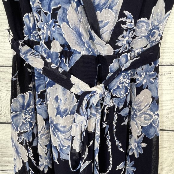 NWT R&M RICHARDS Navy Hi-Lo Belted Long Maxi Faux Wrap Dress Sz 6 - Picture 7 of 14
